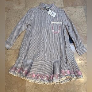 Tuckernuck Tan Stripe Embroidered Floral Callahan Shirt Dress-NWT